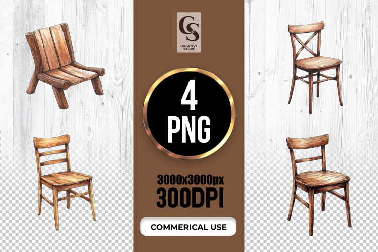 Rustic Wooden Chair Clipart Sublimation PNG