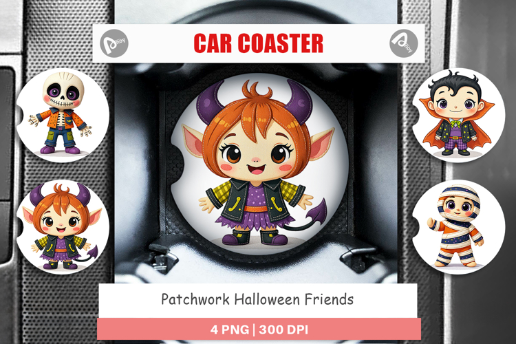 Car Coaster Patchwork Halloween Friends