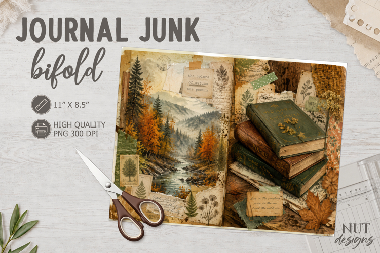Vintage nature Junk Journal Bifold collage river landscape