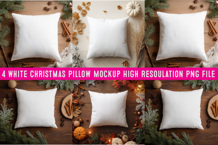Christmas White Pillow Mockup,4 Christmas Mockup Set