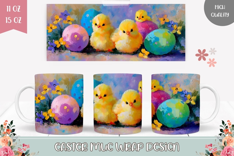 Colorful Easter Chick Mug Wrap, Easter Egg Mug Design