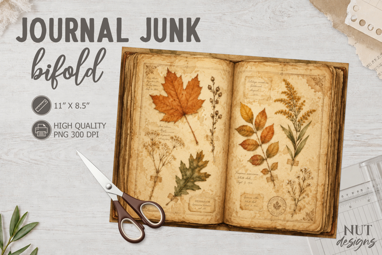 Autumn Herbarium Junk Journal Bifold sepia botanical collage
