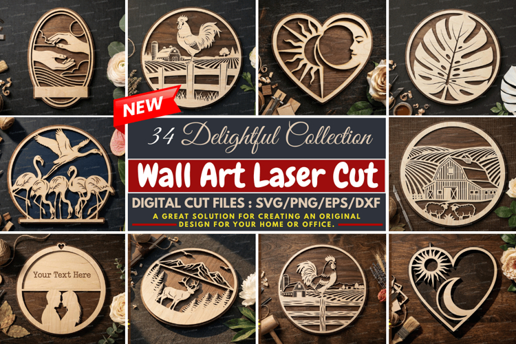 34 Decorative Wall Art Laser Cut SVG Bundle, Wall Art Laser