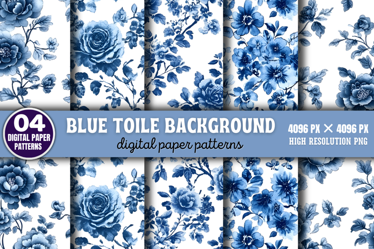 Blue Toile Background Digital Paper PNG