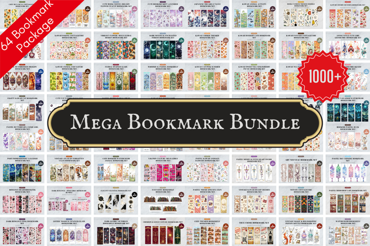 64 Bookmark Bundle Package,Kawaii Elegant & Bright Designs