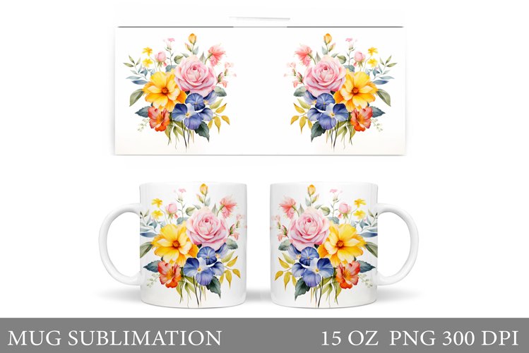 Wildflowers Mug Sublimation. Flowers Mug Wrap Design example image 1