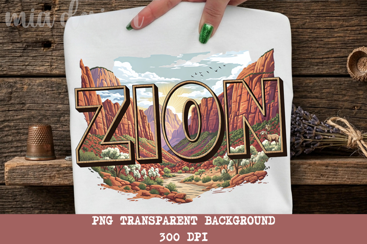 Zion National Park PNG, Vintage Utah Canyon Sublimation example image 1