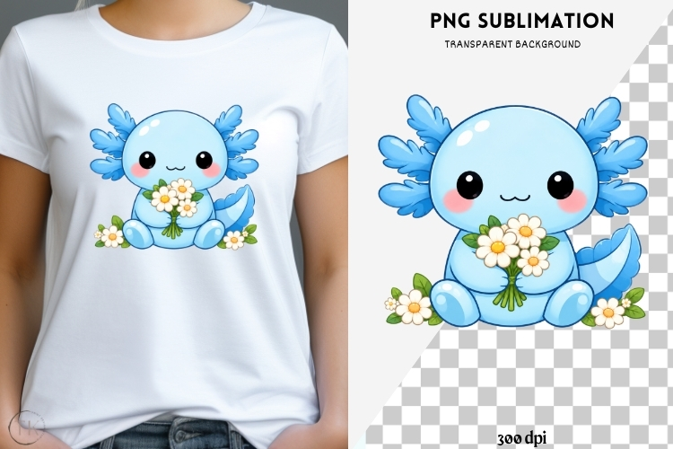 Pastel kawaii axolotl png design for T-shirts
