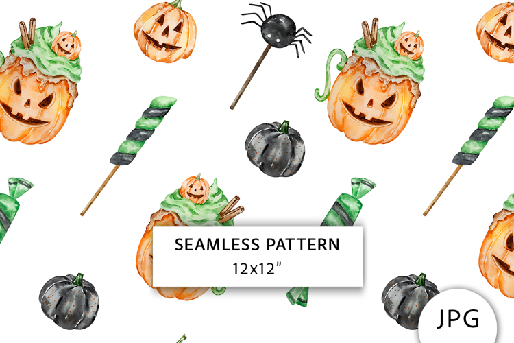 Watercolor Halloween Seamless Pattern