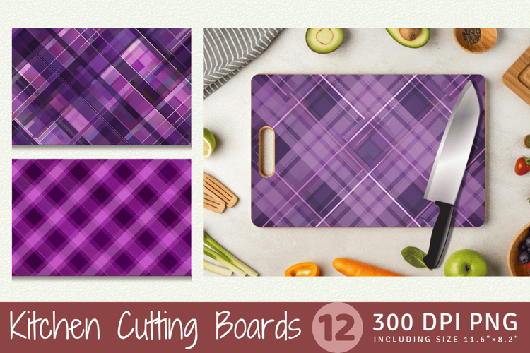Purple Plaid Cutting Boards sublimation Designs