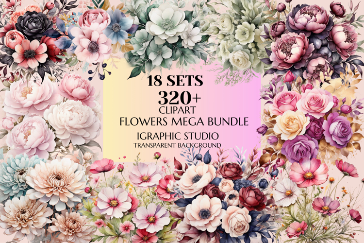 Flowers Mega Clipart Bundle, Floral Clipart, Huge Bundle