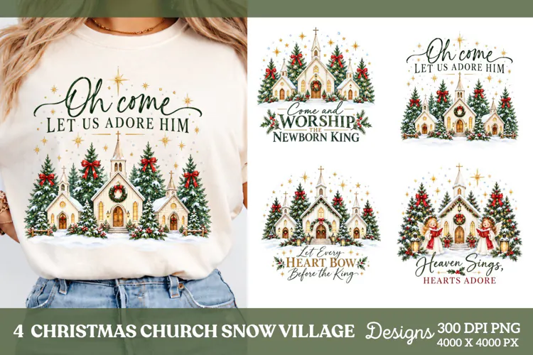 4 Christian Christmas Church Shirt PNG, 4 Gingerbread Church