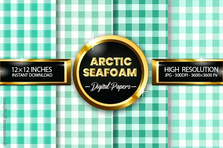 Arctic Seafoam Gingham Digital Papers 04 Variations