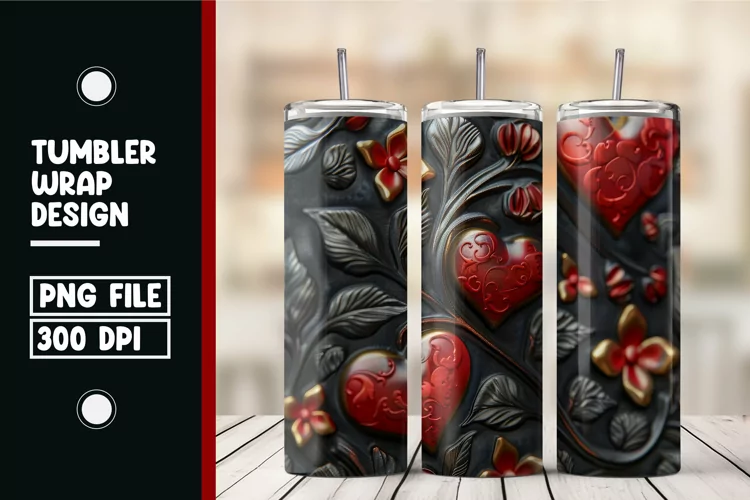 Heart Flower Tumbler Wrap Design