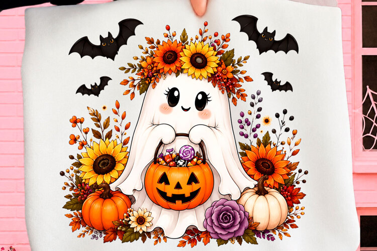 Sunflower Trick-or-Treat Ghost Png example image 1