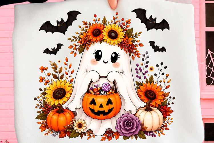 Sunflower Trick-or-Treat Ghost Png