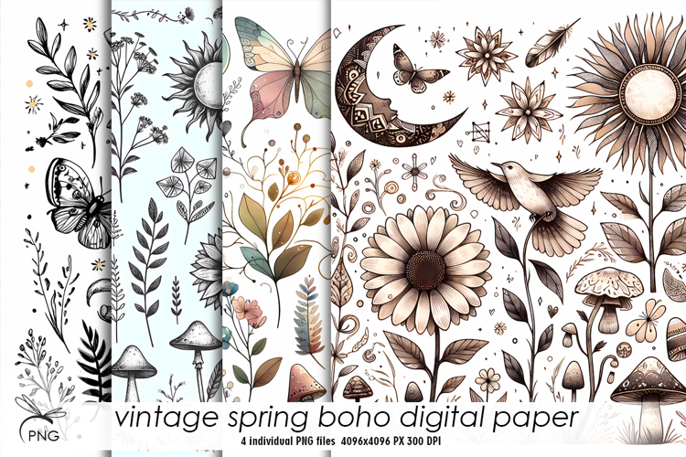 Vintage spring boho digital paper