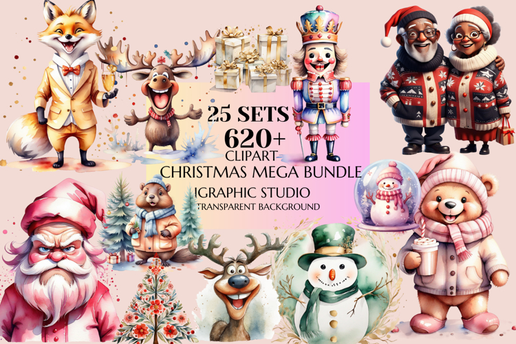 Christmas Mega Clipart Bundle, Xmas Clipart, Huge Bundle