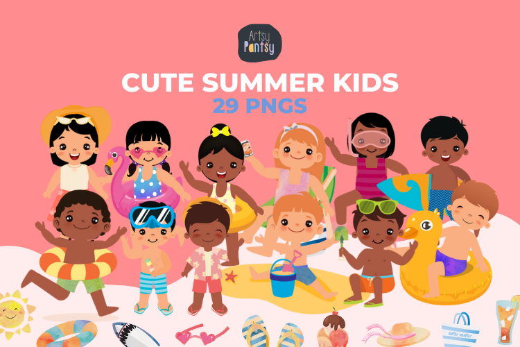 Cute Kids Summer Clipart Bundle