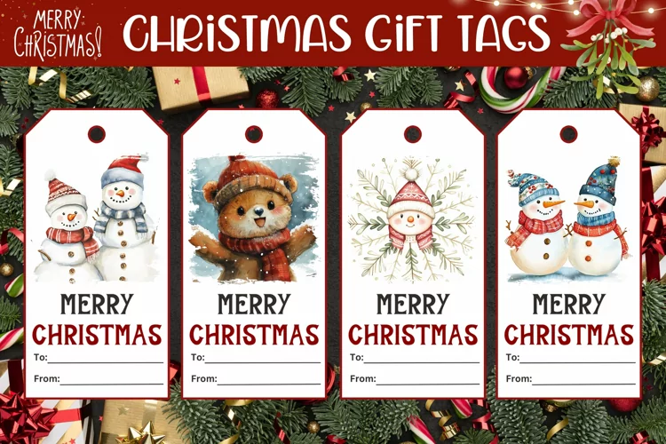 Watercolor Christmas Gift Tags, Snowman Gift Tag Designs