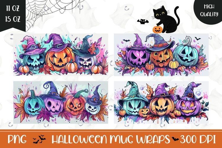 Colorful Halloween Pumpkins Mug PNG, Funny Halloween Mug