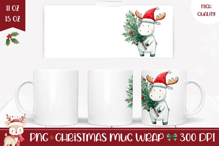 Cartoon Christmas Moose Mug, Christmas Animals Mug Design