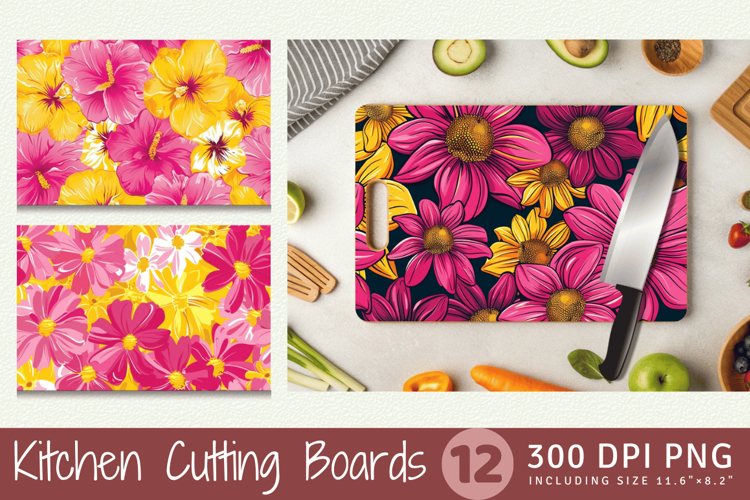 Bright Pink & Yellow Flowers Cutting Boards sublimation Desi