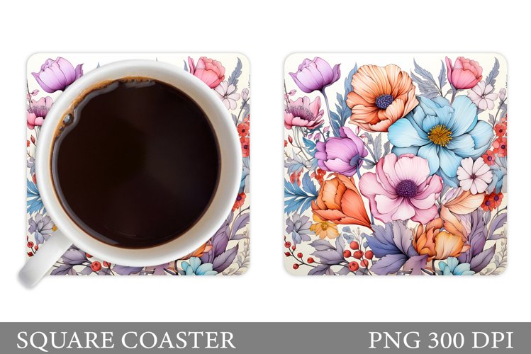 Flowers Square Coaster Sublimation. Flowers Coaster Design