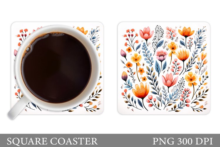 Wildflowers Coaster Design. Flowers Square Coaster