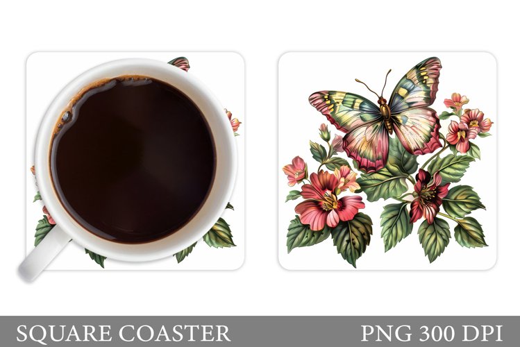 Butterfly Coaster Design. Floral Coaster Sublimation example image 1