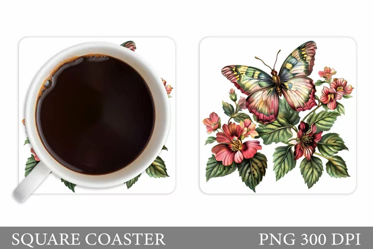 Butterfly Coaster Design. Floral Coaster Sublimation