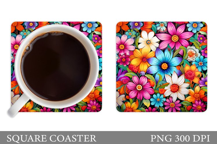 Flowers Square Coaster Sublimation. Flowers Coaster Design