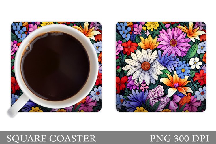 Flowers Coaster Sublimation. Floral Coaster Design example image 1