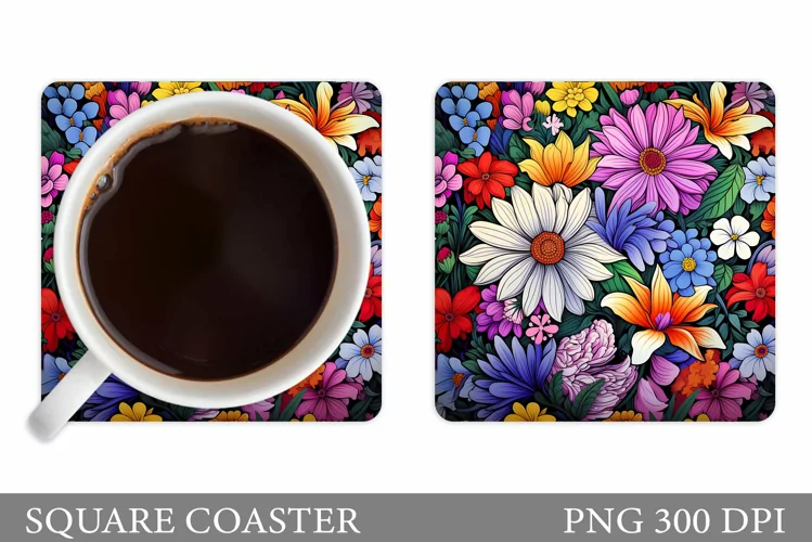 Flowers Coaster Sublimation. Floral Coaster Design