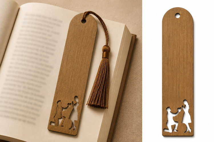 Romantic Wooden Couple Proposal Bookmark with Tassel example image 1