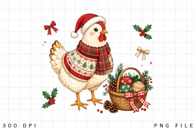 Christmas Chicken PNG Sublimation Design, Xmas Hen Clipart example image 1