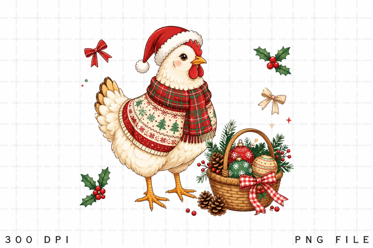 Christmas Chicken PNG Sublimation Design, Xmas Hen Clipart