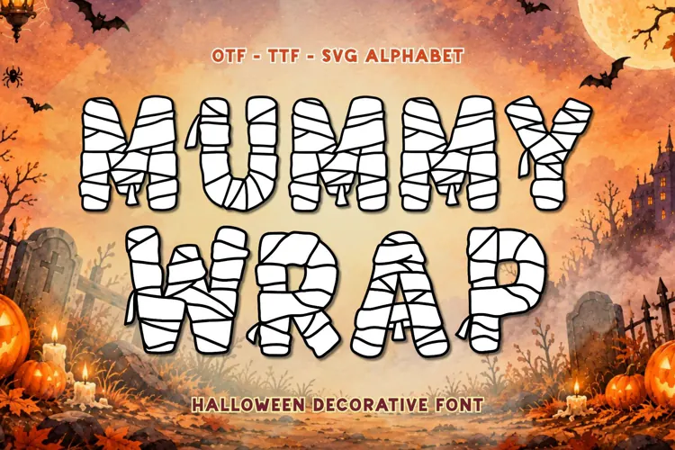 Mummy Wrap Font - Halloween Decorative Font