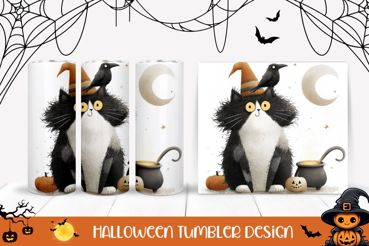Cartoon Halloween Cat Tumbler, Spooky Halloween Print
