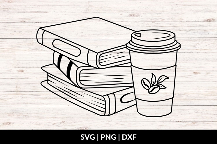 Hand Drawn Books And Coffee Cup SVG