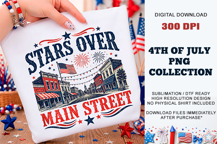 Stars Over Main Street PNG | 4th July Sublimation