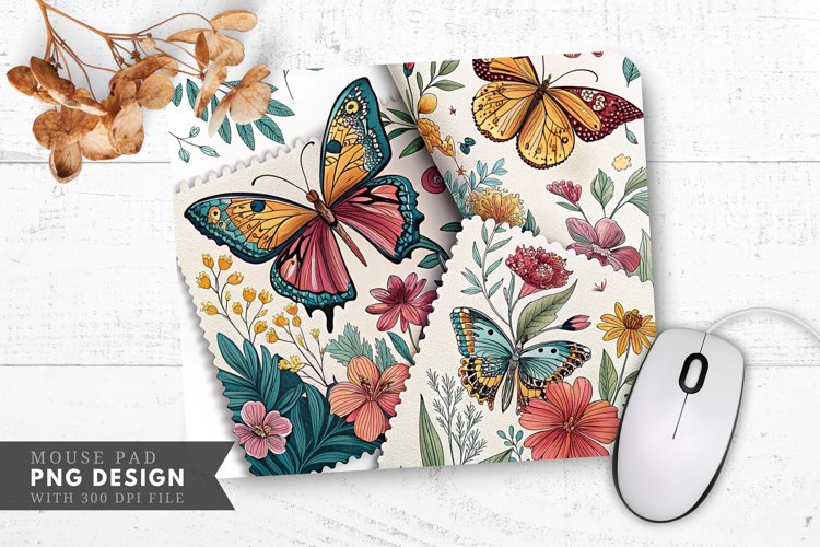 Butterfly Blooms Fabric Swatches Mouse Pad PNG Design example image 1