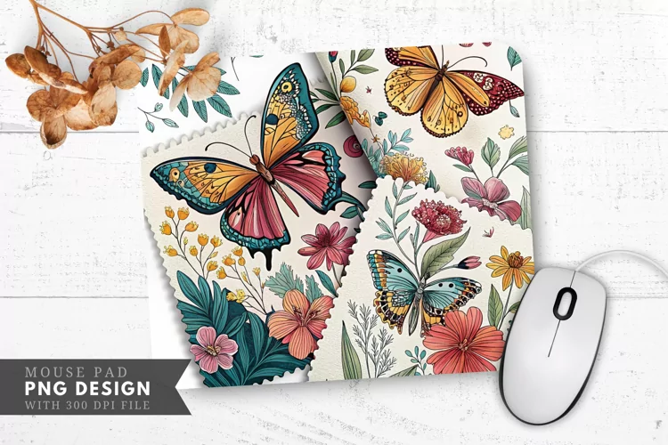Butterfly Blooms Fabric Swatches Mouse Pad PNG Design
