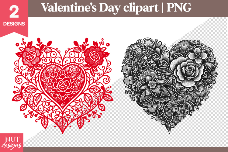 Romantic Valentine Clipart Floral Valentine Heart Clipart