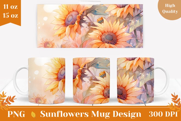 Watercolor Sunflowers Mug Sublimation, Fall Mug Sublimation