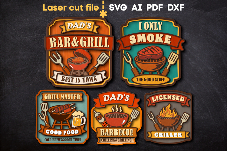 Father's Day Grill Bundle SVG laser cut files for Glowforge example image 1