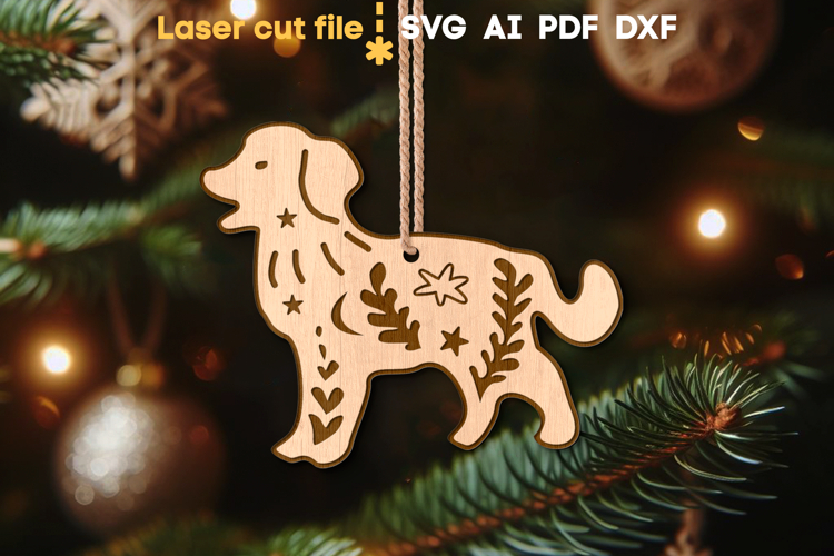 Dog Christmas Ornament SVG laser cut file for Glowforge