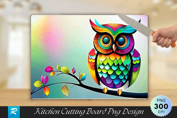 Colorful Owl Cutting Board Sublimation Design example image 1