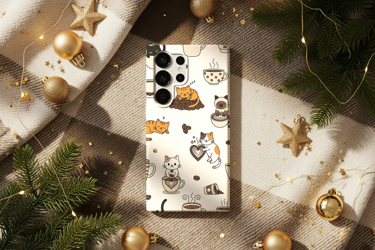 Festive flat lay phone mockup