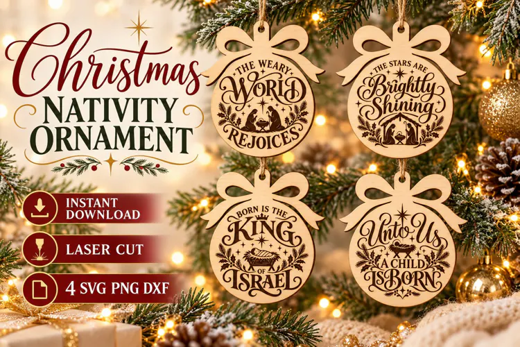 Nativity Christmas Ornament SVG PNG DXF, Jesus Is Born